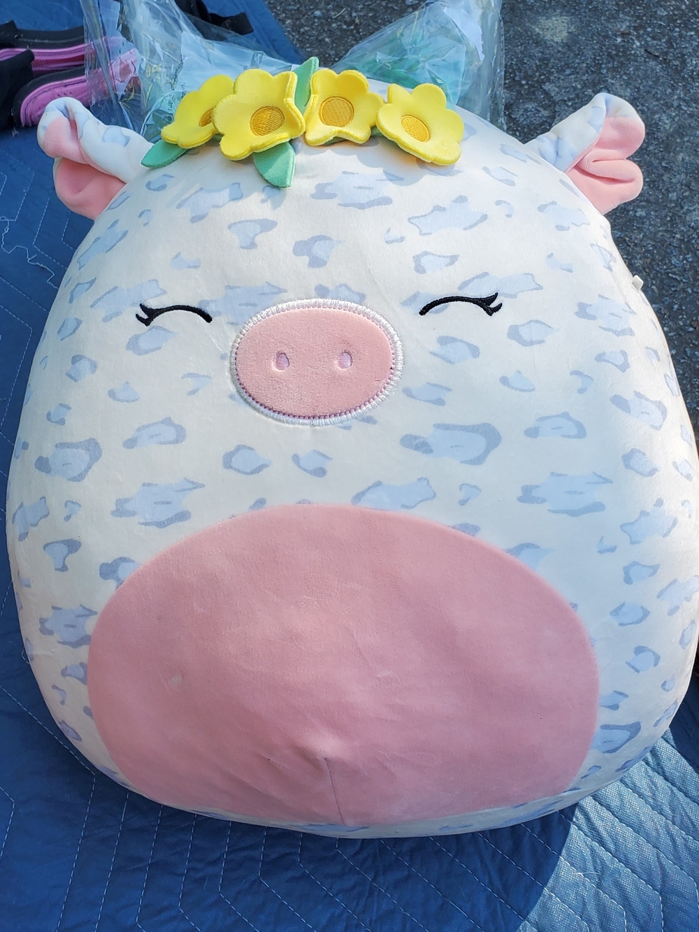 Squishmallows White and Pink Animal Plush with Yellow Flower Crown